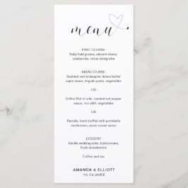 Menú Boda sencillo blanco y negro de corazón lindo
