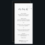 Menú Boda sencillo blanco y negro de corazón lindo<br><div class="desc">Carta boda moderna con un diseño sencillo y minimalista en blanco y negro,  con la palabra "menú" en una tipografía elegante y un bonito corazón al final.</div>