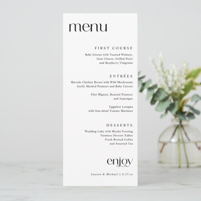 Menú Boda sencillo y moderno (Anverso de pie)