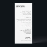 Menú Boda sencillo y moderno<br><div class="desc">Este sencillo menú boda presenta unos modernos tipos de letra serif y un aspecto limpio y elegante. Está ajustado en blanco y negro, pero puedes cambiar el color a lo que quieras yendo al editor de diseño. Encuentre productos más simples, modernos, en blanco y negro boda en mi colección que...</div>