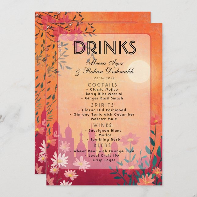 Menú Boda Serenade de 2 lados (Anverso / Reverso)