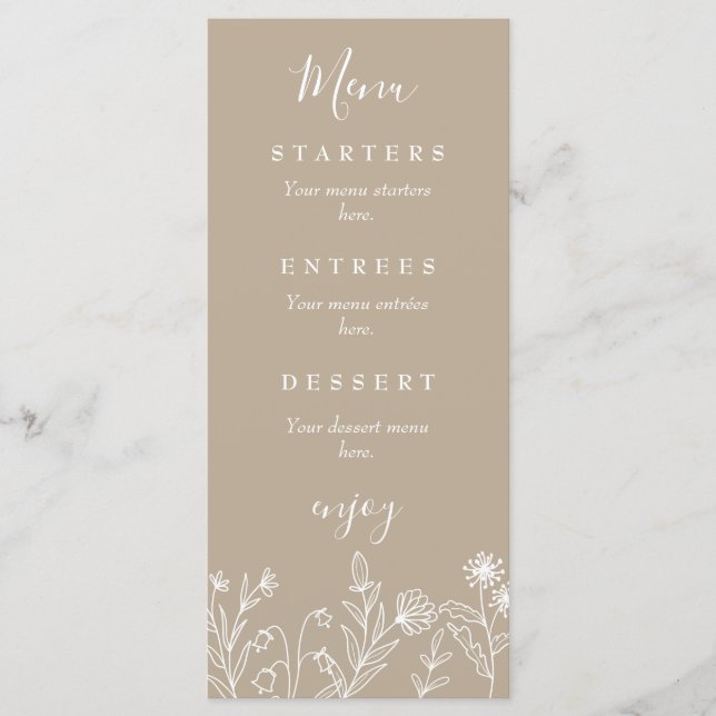 Menú Boda silvestre boho terroso y bronceado (Anverso)