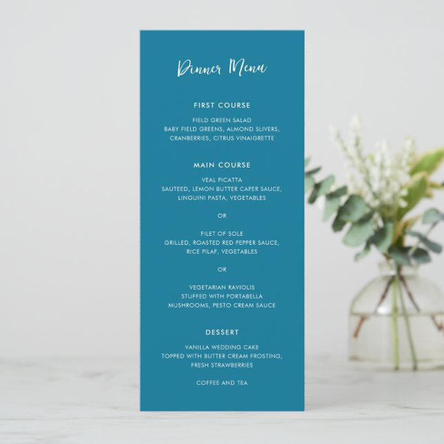 Menú Boda Simple Azul Moderna (Anverso de pie)