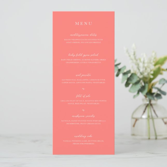 Menú Boda Simple Coral Vibrante Moderno y Audaz (Anverso de pie)