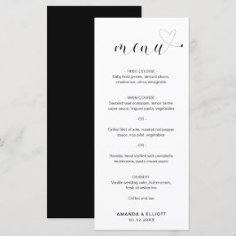 Menú Boda Simple Corazón Negro y Blanco