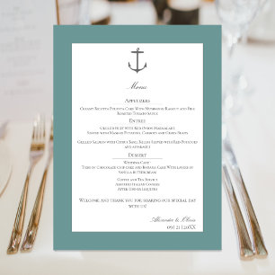 Menú Boda simple de ancla náutica   VERDE AZULADO