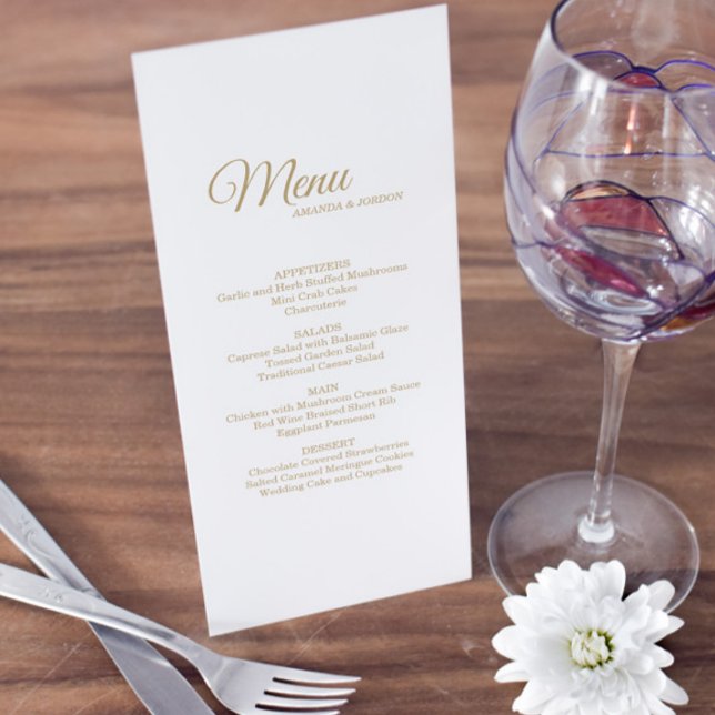 Menú Boda simple de caligrafía dorada (Subido por el creador)