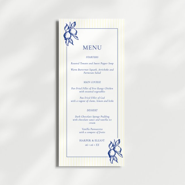 Menú Boda Simple de Doodles de Limones Azules y Amarill (Subido por el creador)