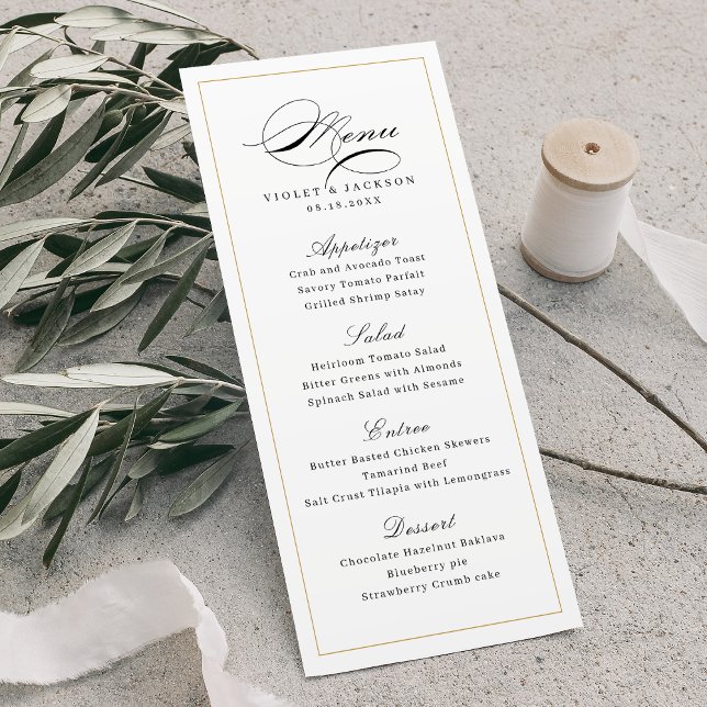Menú Boda simple de guión de elegancia clásica (Classic Elegance Script Simple Wedding Menu)