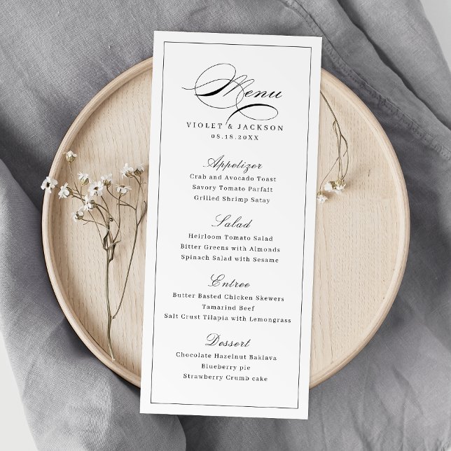 Menú Boda simple de guión de elegancia clásica (Classic Elegance Script Simple Wedding Menu)