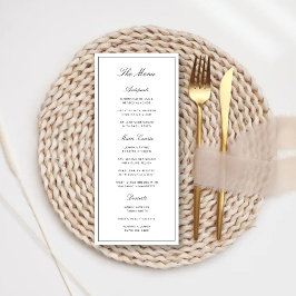 Menú Boda Simple Elegante Formal Blanco y Negro