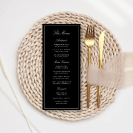 Menú Boda Simple Elegante Formal en Negro y Blanco