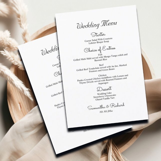 Menú Boda simple en blanco y negro moderno 5x7'' (Subido por el creador)