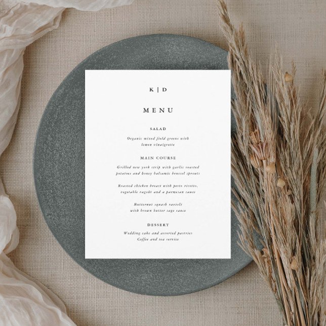 Menú Boda Simple Minimalista en Blanco y Negro (Simple minimalist black and white wedding dinner menu.)