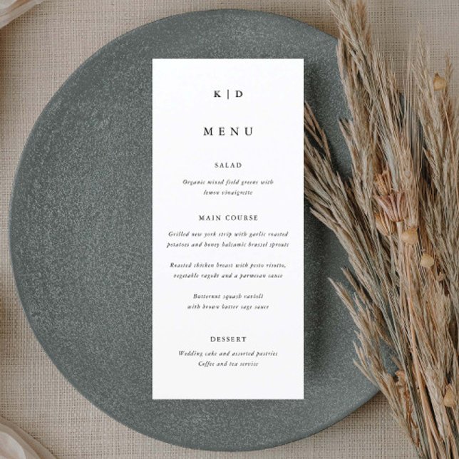 Menú Boda Simple Minimalista en Blanco y Negro (Simple elegant typography wedding menu.)