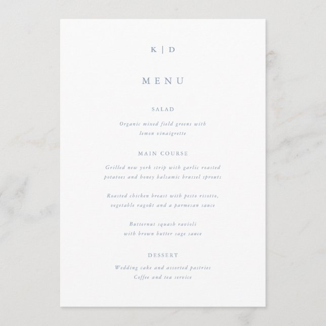Menú Boda Simple Minimalista Polvo Azul (Anverso)
