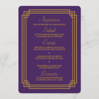 Menú Boda simple morado Art Deco