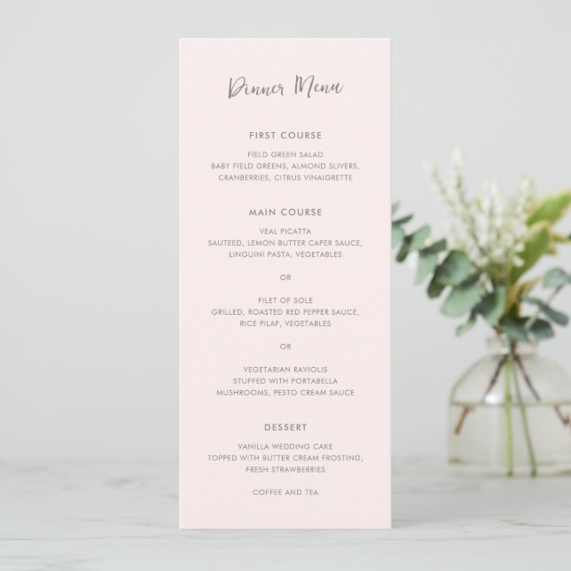 Menú Boda Simple Rosa Moderno (Anverso de pie)