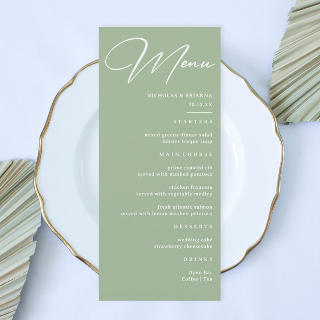 Menú Boda Simple Verde Salvia (Subido por el creador)