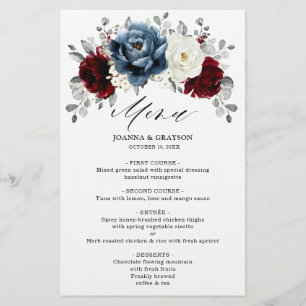 Menú Boda Slate Blue Burgundy White Ivory Boho
