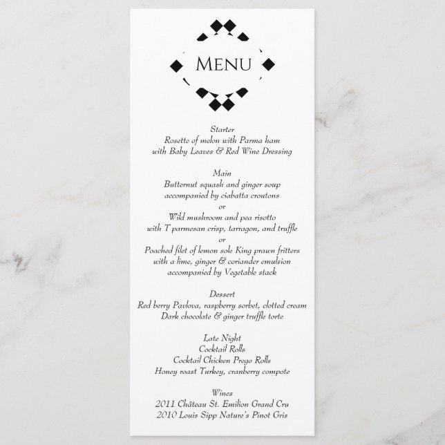 Menú Boda sofisticado en blanco y negro (Anverso)