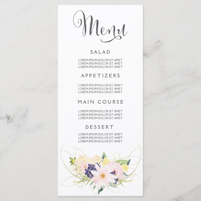 Menú boda Tarjetas Florales de acuarela (Anverso)