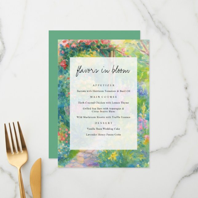Menú Boda Temática de Jardín con Acuarela Caprichosa (Anverso/Reverso In Situ)