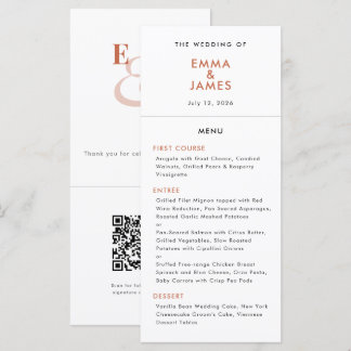 Menú Boda Terracota Ampersand | Código QR | Elegante