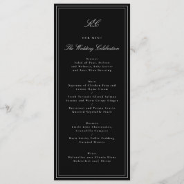 Menú Boda Tradicional con Monograma en Blanco y Negro