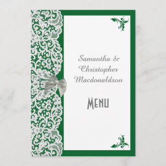 Menú boda tradicional de encaje verde y blanco