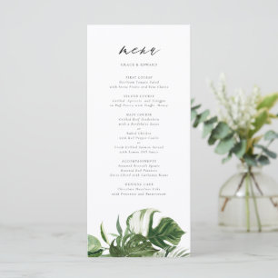 Menú Boda Tropical Botánica de Monstera con Acuarela