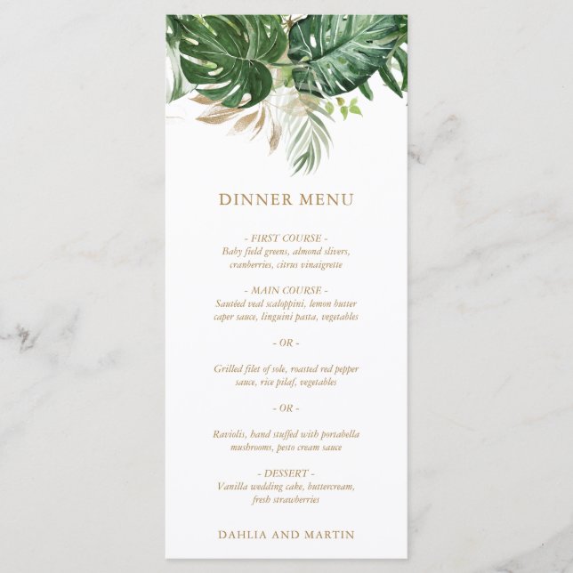 Menú Boda Tropical con Verdor Dorado Moderno (Anverso)