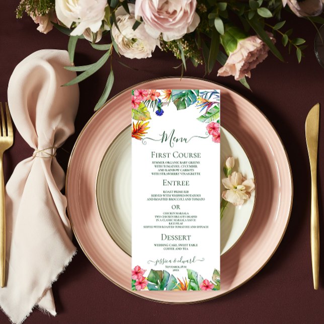 Menú Boda Tropical Floral Hibiscus Hawaii (Subido por el creador)