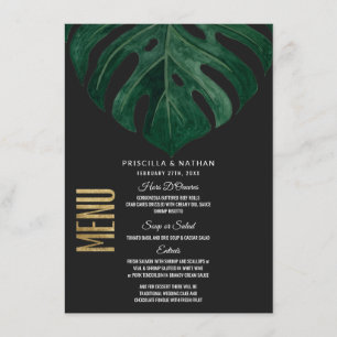 Menú Boda tropical moderna del oro de la hoja del queso