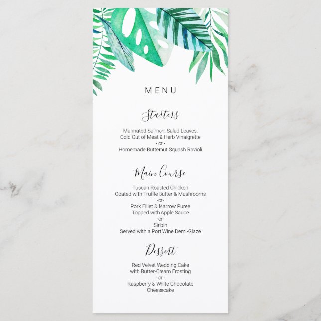 Menú boda tropical, tropical (Anverso)
