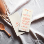 Menú Boda único y extravagante pintado a mano<br><div class="desc">Un colorido menú retro funky moderno y vivo para la cena boda rojo. Que presenta el diseño de plantillas de moda de fondo boho color beige lechoso y tipografía naranja y menú escrito a mano en naranja. Y una botella y una copa de champán a mano de color azul cielo....</div>