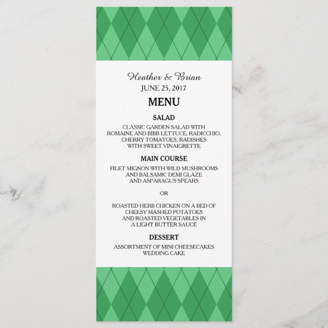 Menú Boda Verde Argyle (Anverso)