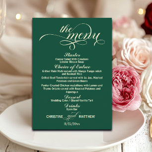Menú Boda Verde azulado de caligrafía elegante