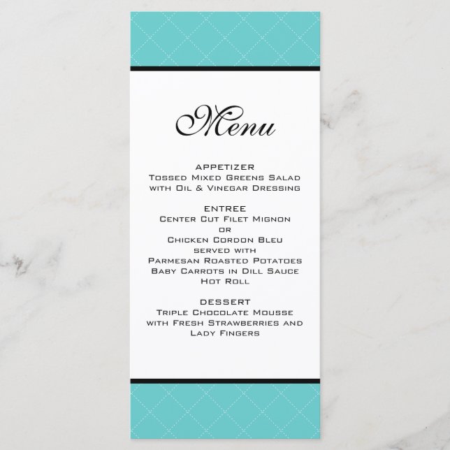 Menú Boda Verde azulado de Tiffany (Anverso)