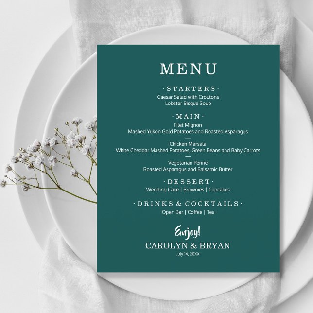 Menú Boda Verde azulado simple y elegante (Subido por el creador)