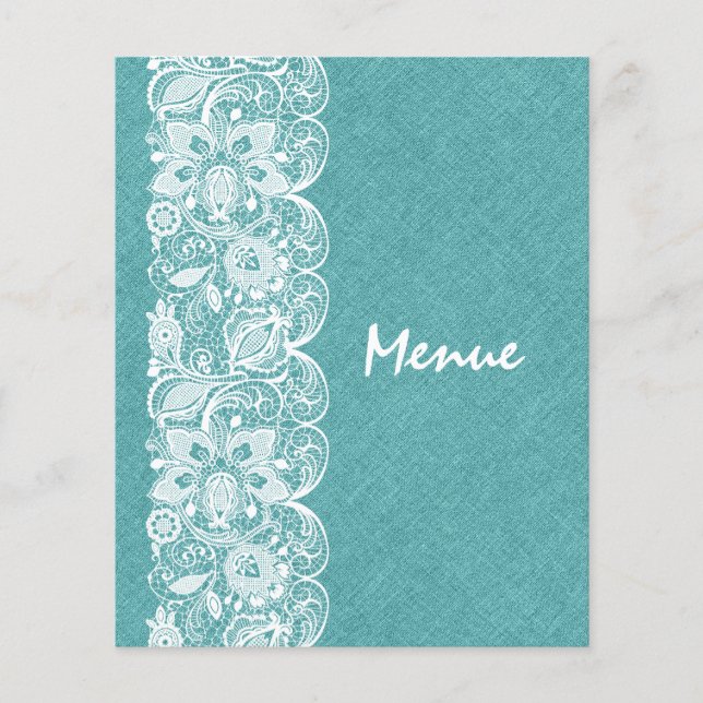 Menú boda Verde azulado-Verde Linaje Blanco Vintag (Anverso)