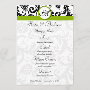 Menú Boda verde de Apple Damask Swirl negro