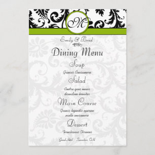 Menú Boda verde de Apple Damask Swirl negro