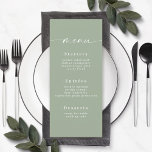 Menú Boda verde de hoja clara de color sólido simp<br><div class="desc">Sencillo menú Boda verde de hoja clara de color sólido. Esta moderna tarjeta de menú de moda es sencilla, clásica y elegante, con un fondo de color sólido y un tipo de letra de caligrafía con bonito con cruz. Mostrado en la nueva autopista. Con un monograma de bonito en la...</div>