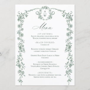 Menú Boda Verde de la orquesta victoriana Grace Floral