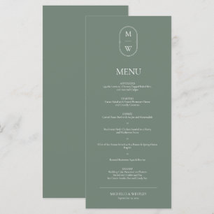 Menú Boda verde de monograma minimalista