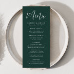 Menú Boda verde de script simple<br><div class="desc">Menú simple boda con "Menú" mostrado en un guión blanco con fondo verde del bosque. Personalice el menú boda verde del bosque agregando nombres,  fecha de boda e información de menú. Diseñado para coordinar con nuestra colección de bodas de script simple.</div>