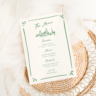 Menú Boda verde dibujado a mano caprichosa
