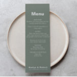 Menú Boda verde formal elegante minimalista<br><div class="desc">Esta minimalista y elegante carta de boda verde es perfecta para un boda rústico. El diseño presenta una bonita fuente en un fondo verde para embellecer tu evento.</div>