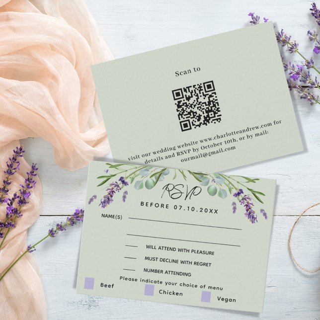 Menú boda verde Lavender Respuesta QR RSVP (Subido por el creador)